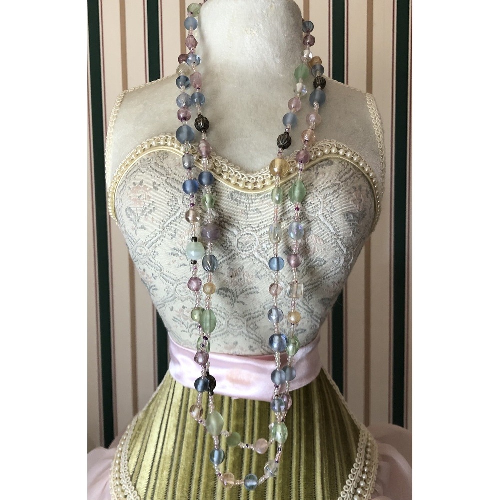 Vintage PASTEL PINK, BLUE, GREEN LUCITE FACETED BEAD NECKLACE Frosty 42" Long